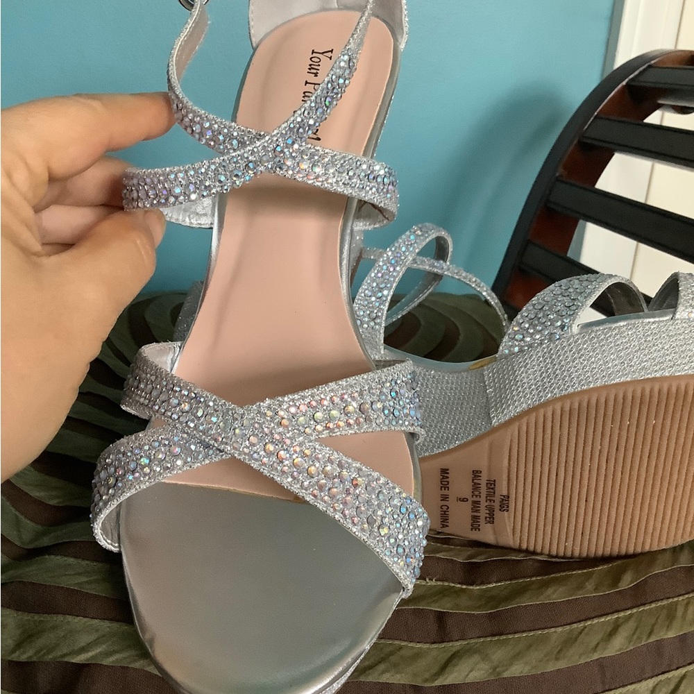 Wedding bridesmaid Formal Prom Glitter Wedge Heal Size 9